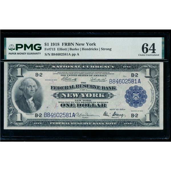 1918 $1 New York FRBN PMG 64