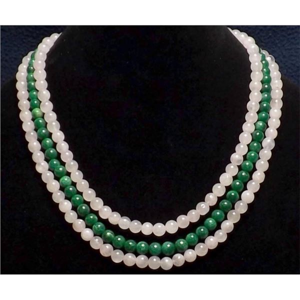 Beautiful 397.5 Cttw Natural Jade and Rose Quartz Necklace