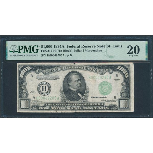 1934A $1000 St Louis FRN PMG 20