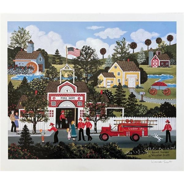 Jane Wooster Scott LOCAL HEROES FIREMAN Hand Signed Numbered Lithograph