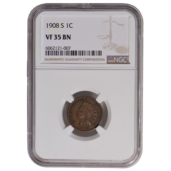 1908-S Indian Cent NGC VF35BN