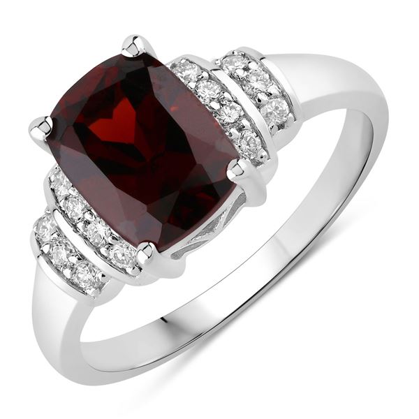 Plated Rhodium 2.40ct Garnet and Lab Diamond Ring