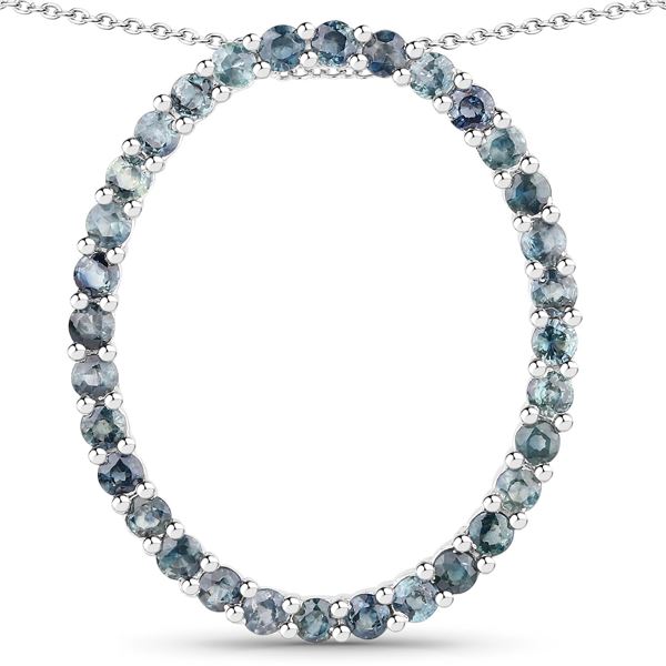 Plated Rhodium 3.20ctw Blue Sapphire Pendant