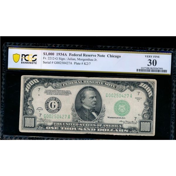 1934A $1000 Chicago FRN PCGS 30