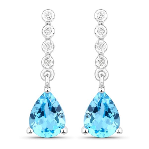 Plated Rhodium 2.30ctw Swiss Blue Topaz and Lab Diamond Earrings