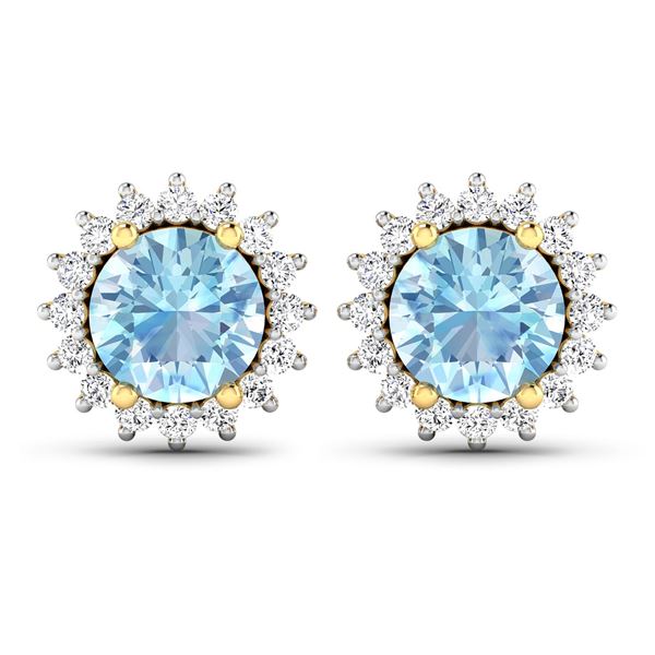 14KT Yellow Gold 1.3ctw Aquamarine and Diamond Earrings