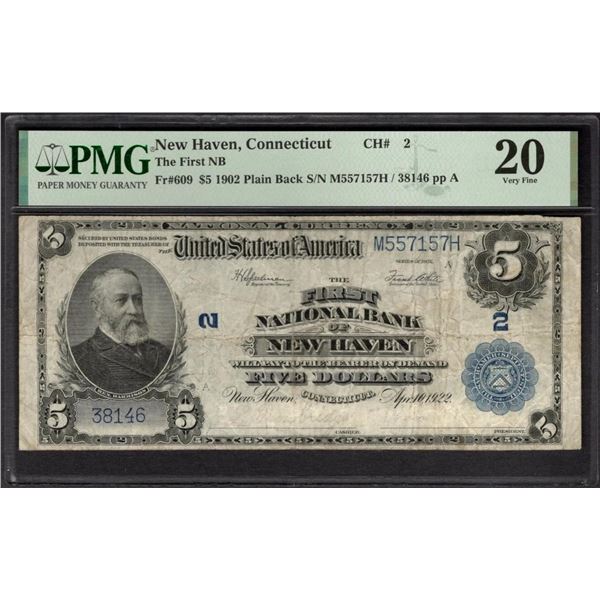 1902 $5 New Haven CT National PMG 20