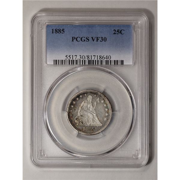 1885 Seated Liberty Quarter PCGS VF30