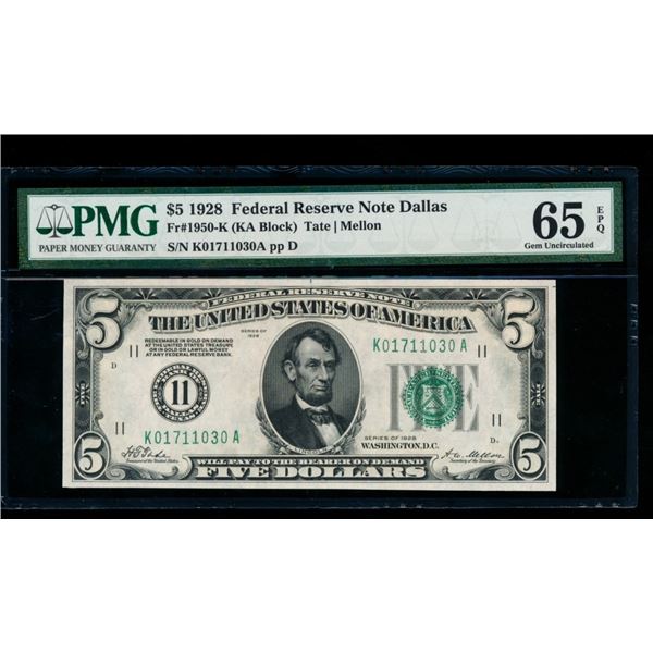 1928 $5 Dallas FRN PMG 65EPQ