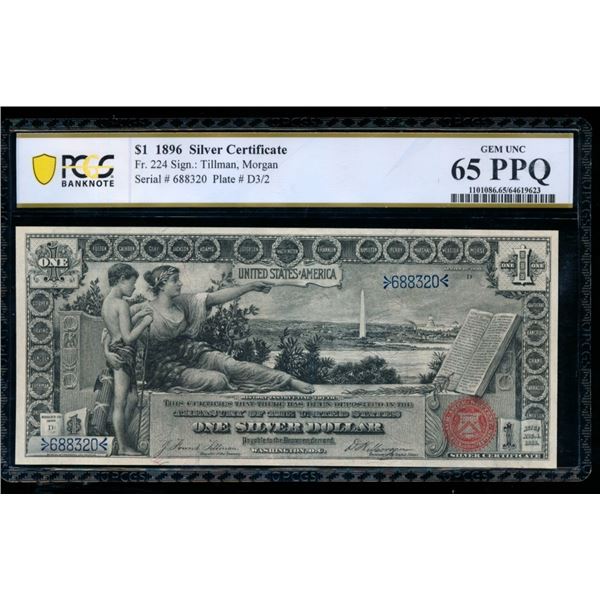 1896 $1 Educational Silver Certificate PCGS 65PPQ