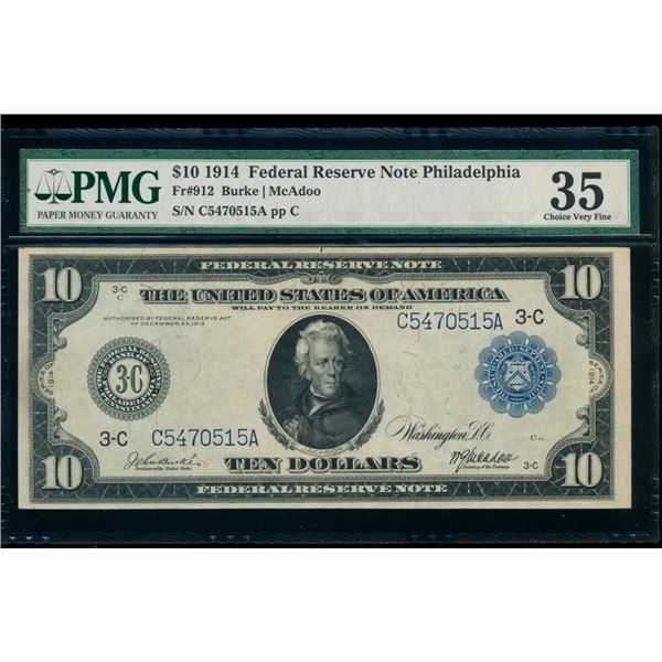 1914 $10 Philadelphia FRN PMG 35