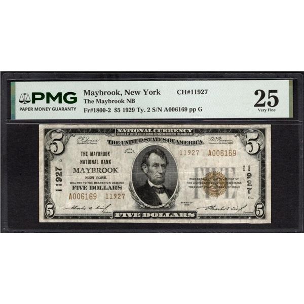 1929 $5 Maybrook NY National PMG 25