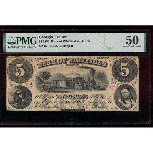 1860 $5 Dalton GA Obsolete Note PMG 50