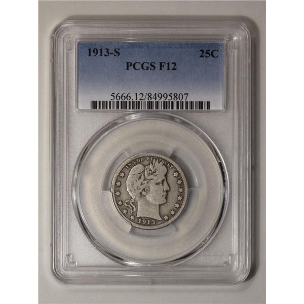 1913-S Barber Quarter PCGS F12