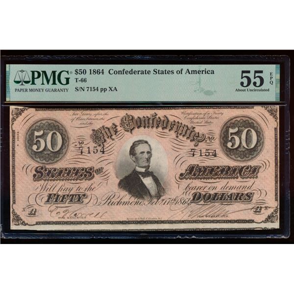 1864 $50 T-68 Confederate PMG 55EPQ