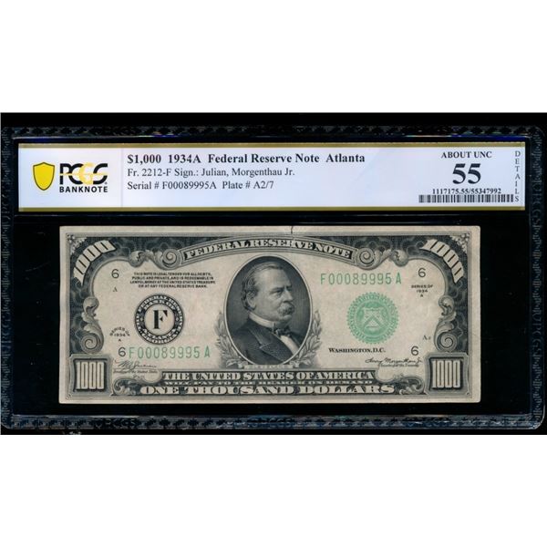 1934A $1000 Atlanta FRN PCGS 55