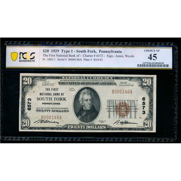 1929 $20 South Fork PA National PCGS 45