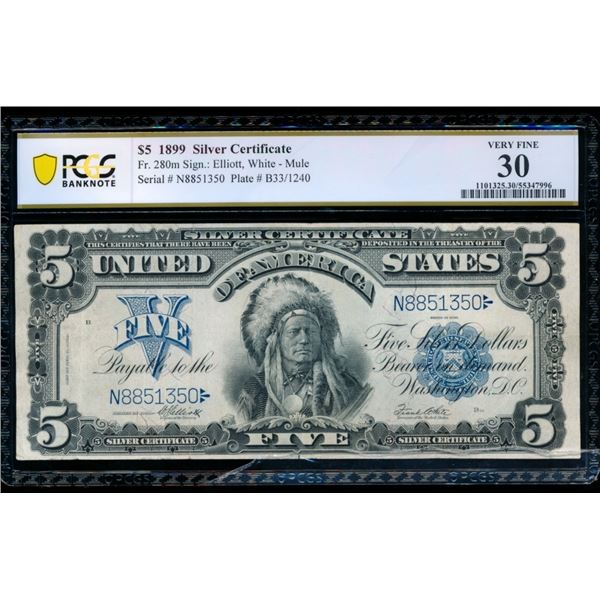 1899 $5 Chief Silver Certificate PCGS 30