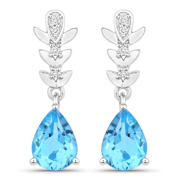 Plated Rhodium 2.30ctw Swiss Blue Topaz and Lab Diamond Earrings