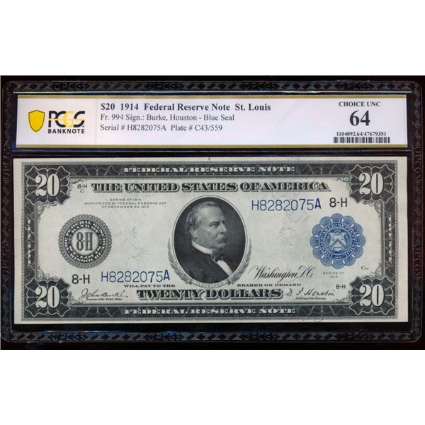 1914 $20 St Louis FRN PCGS 64