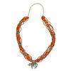 Image 1 : Navajo Coral Turquoise Sterling Bear Necklace