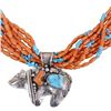 Image 2 : Navajo Coral Turquoise Sterling Bear Necklace