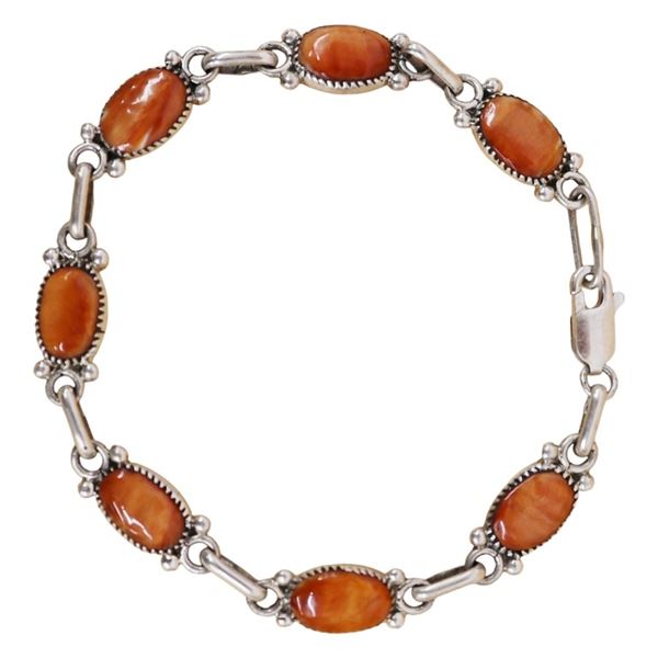 Signed RLD Sterling Zuni Spiny Oyster Bracelet
