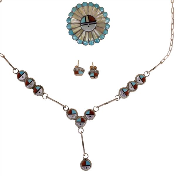Sterling Zuni Sunface Inlaid Jewelry Lot