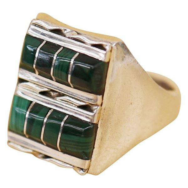 Gilbert & Mildred Calavaza Sterling Malachite Ring