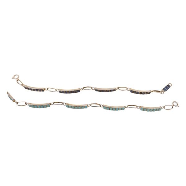 Sterling Lapis Turquoise Inlaid Stone Bracelets