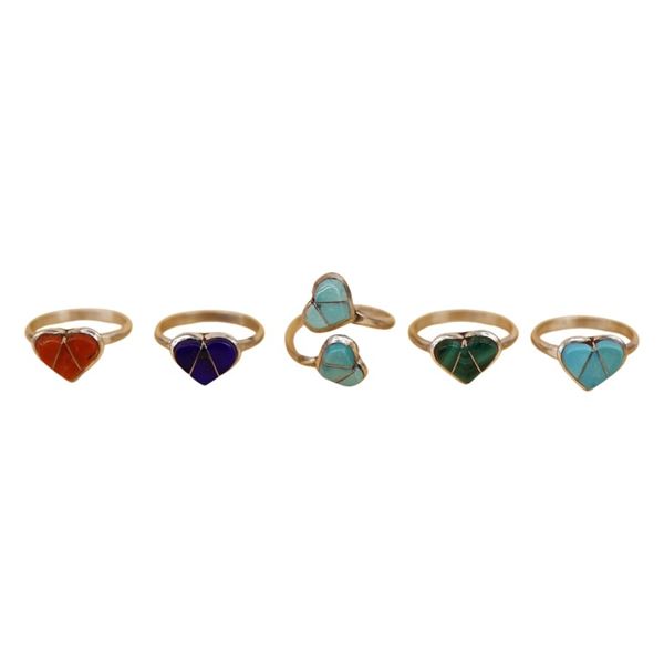 CLY Native American Sterling Inlay Heart Ring Lot