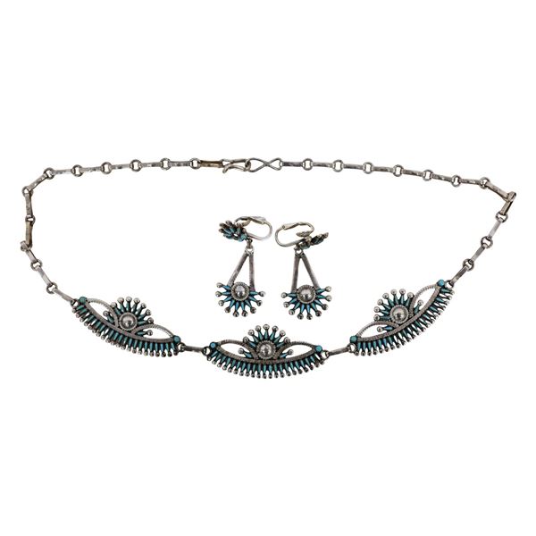 V.S. Johnson Sterling Petit Point Turquoise Set