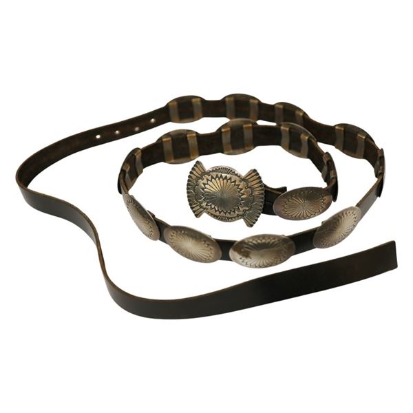 Myron Panteah Zuni Silver Concho Leather Belt