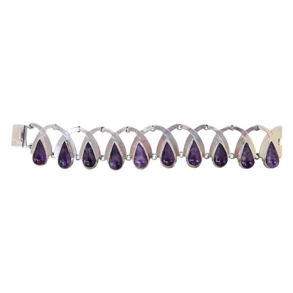Signed FAR FAN Mexico Sterling Amethyst Bracelet