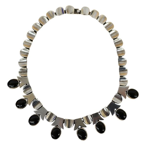 Taxco Mexico  Sterling Onyx Thumbprint Choker