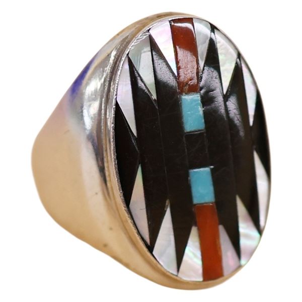 Charlotte Dishta Zuni Inlaid Stone Sterling Ring
