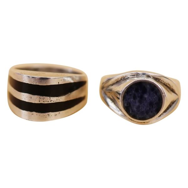 Sterling Inlaid Onyx & Lapis Men's Rings-Mexico