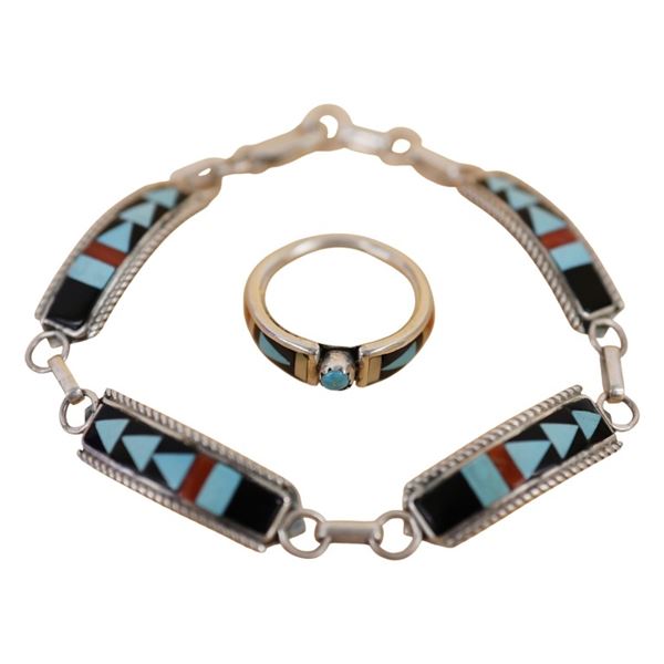 Zuni Sterling Multi-Stone Inlay Jewelry Lot