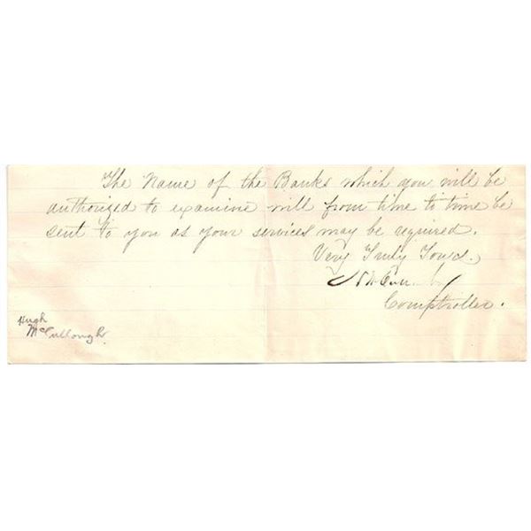 Secretary Of The  Treasury Hugh Mc Culloch Signed Civil War Letter