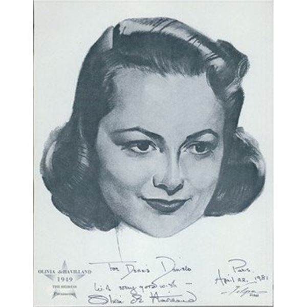Gone with the Wind Olivia de Havilland Signed 8x10 Volpe Page Photo JSA Authenticated