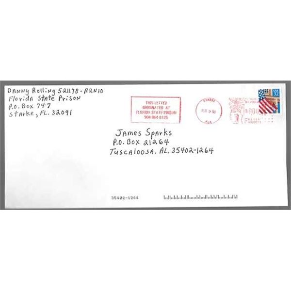 The Gainesville Ripper Danny Rollings Signed Envelope