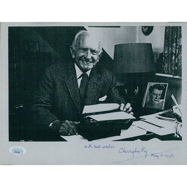 Screenwriter Christopher Fry signed photo. JSA Authenticated