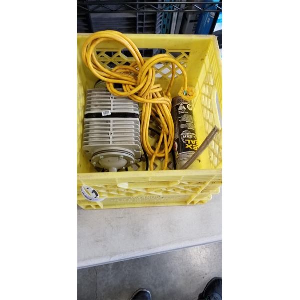 ACTIVE AQUA WATER PUMP. WORKING, IN MILK CRATE WITH EXTENSION CORD