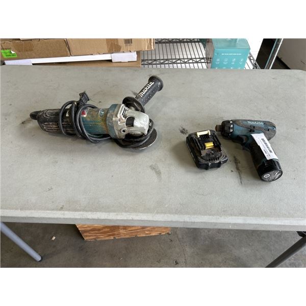 MAKITA ANGLE GRINDER, 12V DRILL, 18V BATTERY. WORKING