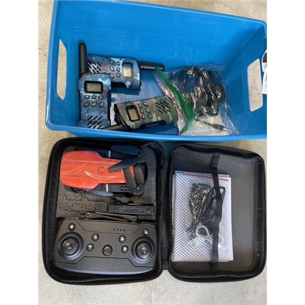 3 NEW WALKIE TALKIES AND FLYING VIDEO DRONE