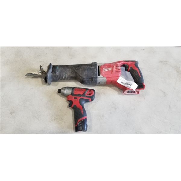 MILKWAUKEE 18V SAWZALL AND M12 IMPACT DRIVER. WORKING