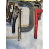 Image 4 : LOT OF HAND TOOLS INCLUDING VICE GRIPS, TAPE MEASURERS, PIPE CUTTERS