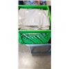 Image 2 : CRATE OF GLASS CHANDELIER PRISMS AND TOTE OF PLASTIC BAGS