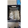 Image 3 : CRATE OF GLASS CHANDELIER PRISMS AND TOTE OF PLASTIC BAGS