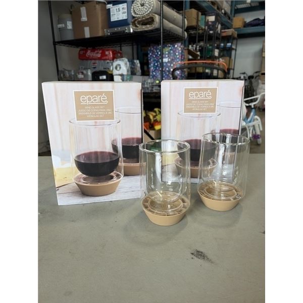 BRAND NEW SET OF 4 EPARE 10OZ WINE GLASS SET, DUAL WALL INSULATED GLASS RETAIL TOTAL $102